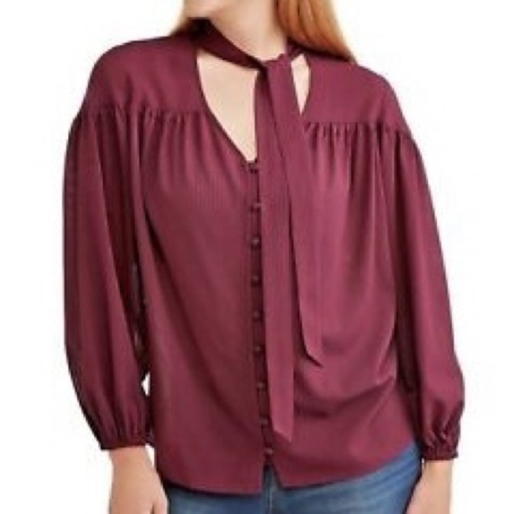 Tie Neck Blouse, Burgundy